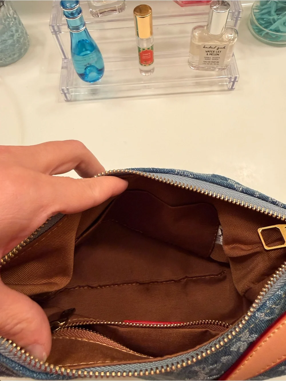 Denim Monogram Shoulder Bag with Gold Chain - Picture 7 of 7